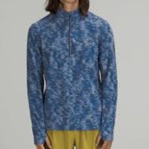 Lululemon Surge Warm Blue Camo Fleece Half Zip Pullover Running Medium Jacket